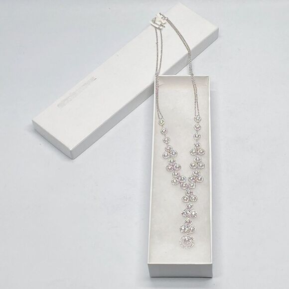 Y-drop crystal-dusted double chain necklace - Picture 2 of 15